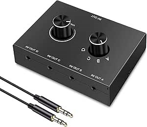 4-Way 3.5mm Stereo Audio Switcher - Passive Speaker Headphone Manual Selector Splitter Box (4 In - 1 Out)