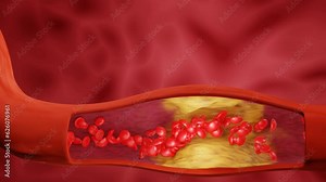 medical simulation Blood clots or fat clots in the blood vessels. Health problems of eating high fat foods and not exercising Accumulation of toxins in the blood. 3D Rendering
