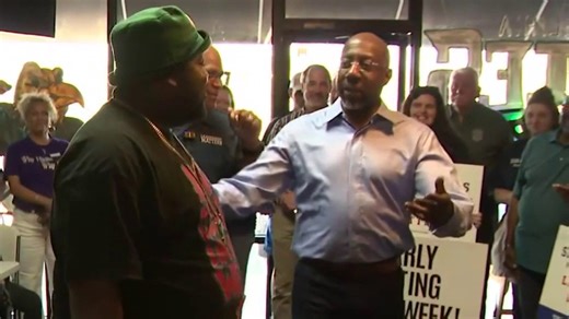 Sen. Warnock visits Hiram to campaign for Shawn Harris