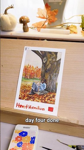 Day 4 of painting the entire color wheel (fall edition 🍁) #artchallenge #reading #fallvibes