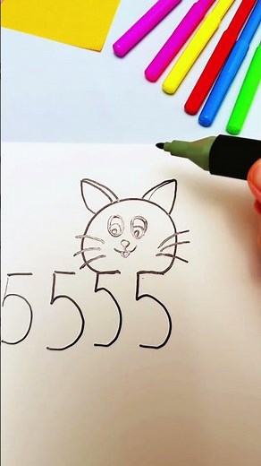 Façon facile de dessiner un chat avec le chiffre 5 ! 😻🎨