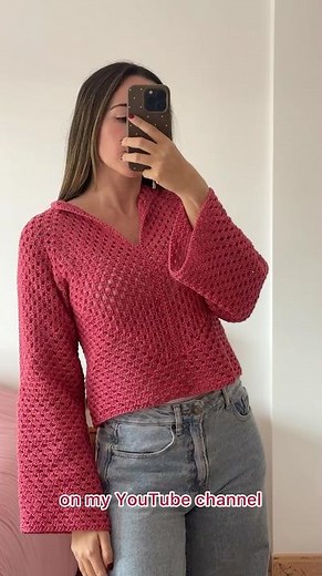 Crocheted openwork sweater with two hexagons 💗