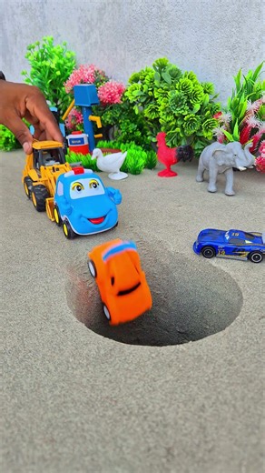 pushing yellow red orange and blue car in pit #jcbtoy #jcb #jcbjcb #viral #jcbvideo