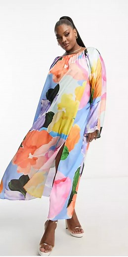 1.5K views · 15 reactions | NEW ARRIVALS! ASOS DESIGN Curve washed satin volume sleeve maxi dress in abstract print 4 interest-free payments of $17.50 CLICK HERE https://fave.co/3MfUnMt #asos #asoscurve #plussizefashion #plusmodelmag | Plus Model Magazine | Facebook