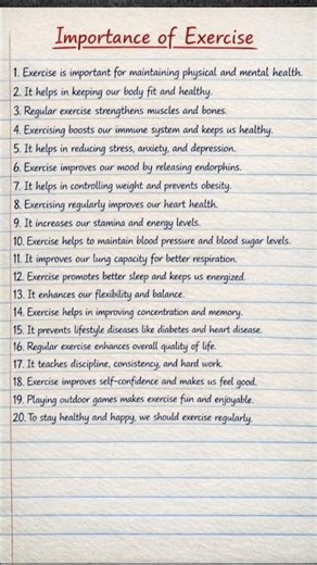 Importance of Exercise 20 Lines Essay | Notebook Style Handwriting