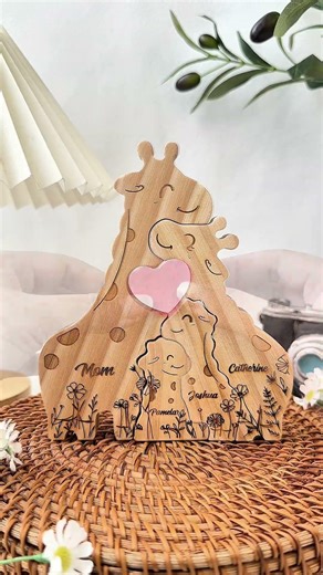 Wooden Giraffe Family Puzzle Mother's Day Gift For Mom, Mum, Wife | Personalized Puzzle