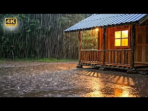 Heavy Rain on Cabin Porch at Night | Rain Sounds for Sleeping & Focus
