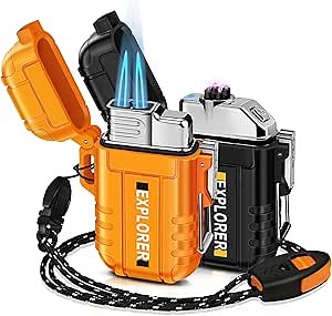 SAMNIU 2 Pack of Butane Torch Lighter + Electric Lighters, Rechargeable, Dual ARC | Jet Flame, Both Water, Wind-Proof, for Candle, Survival, Camping