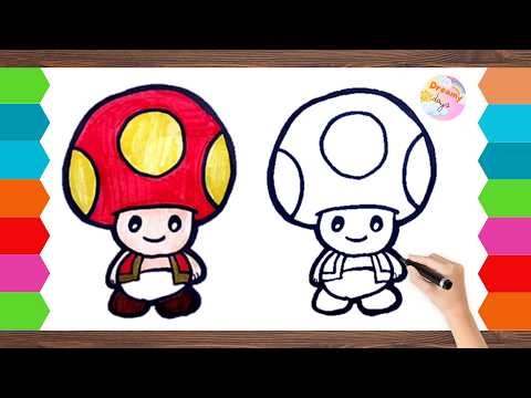 Toad Drawing and Coloring for Kids | Easy Super Mario Drawing
