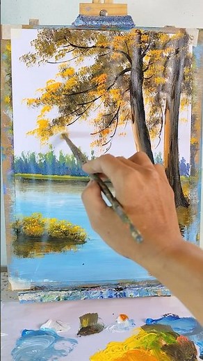 #002 / Easy Golden Tree Leaves Painting | 19s Acrylic Short