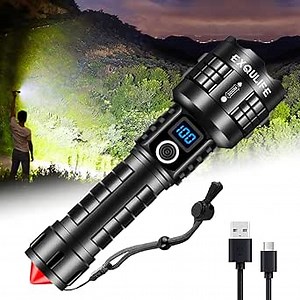 LED Flashlight with High Lumens, Super Bright Tactical Flashlight, High Powered Handheld Flashlight with 5 Modes for Emergency Camping Fishing Hiking, IPX67 Waterproof, Zoomable, Black