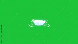 Cartoon white cloud with glowing blue outline and small white particles. Animated effect on green screen