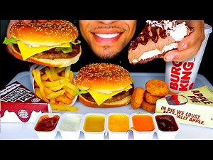 ASMR EATING BURGER KING IMPOSSIBLE WHOPPER WITH CHEESE CHICKEN NUGGETS FRIES PIE BIG BITES MUKBANG