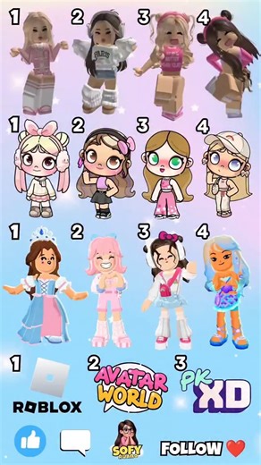 26K views · 8.7K reactions | ROBLOX | AVATAR WORLD | PK XD 殺﫰 Escolha seus avatares 﫶 #pkxd #roblox #avatarworld #tocalifeworld #reels #instareels #newinstagramreels #reelssong #reelsvideo #viralreels #criadordeconteúdo #brincadeiras #edit #edits #newpost #cute #look #gacha #robloxedits #Kids #game #youtubekids #youtubers #gamers #crianças #reelsfunny #cutelook #pretty | Sofy Ruano | Facebook