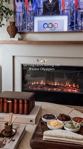 Chelsea Alysa on Instagram: "Easy dinner idea: Winter Olympics taco night 🌮🥇 All you need are 5 white bowls filled with toppings that match the Olympic rings – such a fun way to plate a regular taco night while the Winter Olympics are on. I kept mine veggie bean burritos, which worked perfectly, but you could always serve a protein on the side. Winter Olympics bean burritos: • crushed blue tortilla chips • black refried beans (or black beans) • salsa (or pico / diced tomato) • shredded cheddar