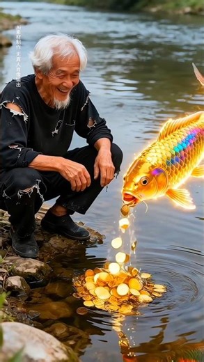Old man 🧑‍🦳 finds a magical 🪄 fish 🐠 🤔 #shorts