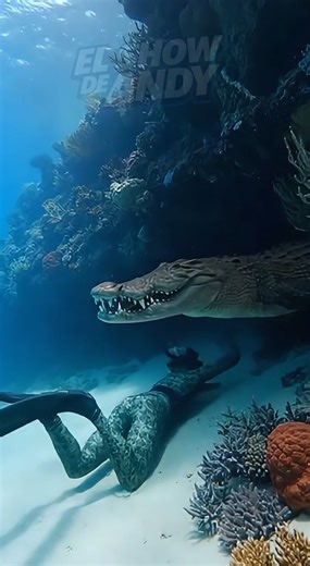 😱 What would you do if the reef stopped being a refuge in a second? The diver moves along the bottom between corals and rocky crevices when a huge saltwater crocodile bursts out of a dark cavity. Sand and debris fly, the calm is broken, and the reaction is immediate. Underwater, some encounters completely transform the environment. 🌊🎯 #UnderwaterPOV #SaltwaterCrocodile #OceanReality #WildOcean #UnitedStates | El Show de Andy