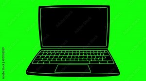 laptop illustration video animation desktop electronic computer silhouette pc logo technology icon communication device display office monitor network internet outline lcd keyboard media for green Stock Video
