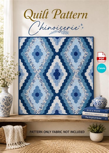 Chinoiserie Quilt Pattern PDF – Blue Hexagon Quilt, Modern Geometric Quilt, Large 83x83 Bed Quilt Pattern, Elegant Patchwork Quilt - Etsy