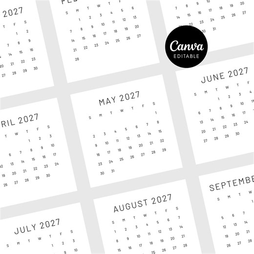 2027 Small Calendar Printable | Editable 2027 Mini Calendar 3x3in Printable Instant Download | 2027 3x3 Inch Calendar | Desk Calendar | DIY - Etsy
