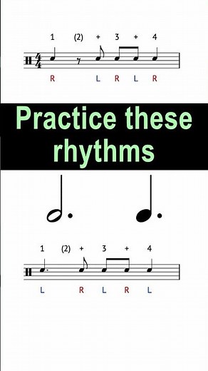 Dotted 8th, dotted half note rhythm exercise @ 90 bpm #rhythmpractice #drumlesson