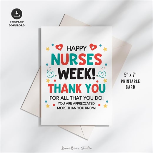 Nurses Week Printable Card, Nurse Appreciation Thank You Greeting Cards - Etsy