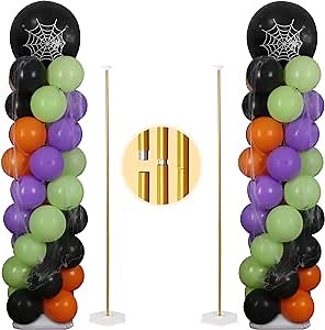 TEKXYZ Gold Balloon Stand Set of 2, 1 to 5.25 Ft Adjustable Metal Balloon Column for both Floor Stand and Table Centerpieces
