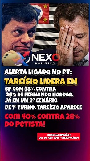 TARCÍSIO SE MANTÉM NA VANTAGEM CONTRA HADDAD 'O PATINHO FEIO' E ACENDE ALERTA NO PARTIDO DE LULA!