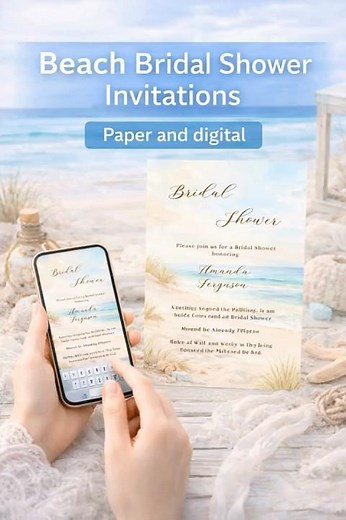 Beach Bridal Shower Invitations 🌊 Paper & Digital Options
