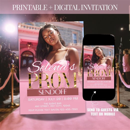 Pink Prom Send off Invitation, Printable Prom Flyer Template, Glam Prom Party Digital Invite, DIY Graduation Prom Queen Animated Ecard - Etsy