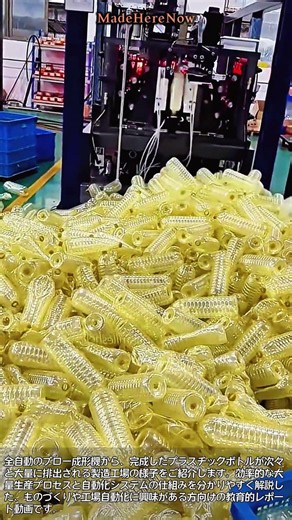 工場自動化：プラスチックボトルが連続で排出される製造プロセス #worker #process #m