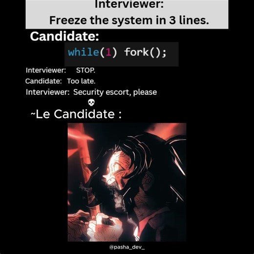 The most dangerous 3 lines in Linux 💀💣One loop.One system call.Total chaos.Would you run this on ...