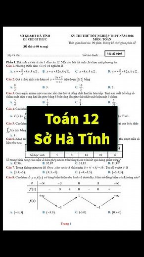 Đề thi thử tốt nghiệp THPT 2026 môn Toán sở GD&ĐT Hà Tĩnh