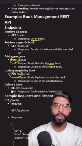 Karan Rana - ItsRunTym on Instagram: "A REST API (Representational State Transfer Application Programming Interface) enables interaction between computer systems on the web using the principles of REST, a lightweight architecture style for web services. Key Concepts of REST APIs Resources • Resource: Anything that can be named, such as a document, image, or service. • URI (Uniform Resource Identifier): The unique address for each resource. ○ Example: /books, /books/{id} HTTP Methods • GET: Retri
