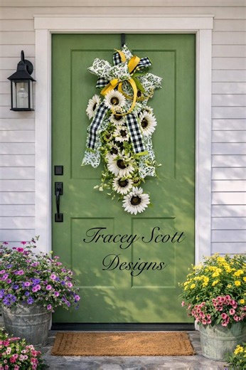 Sunflower Door Swag Spring Front Door Decor Yellow Daisy Swag Farmhouse Entryway Decor Black White Check Bow Summer Door Hanger - Etsy