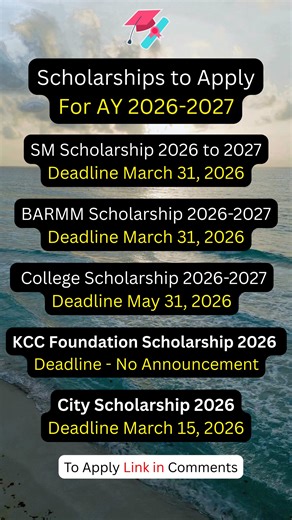 Link to Apply - https://phscholarships.com/scholarships-for-college-students/ List of Scholarships 2026-2027 ✅Scholarships Benefits: ✔Full Tuition Fees Coverage; ✔₱8,000 Monthly Allowance; ✔Exclusive Job offers upon Graduation; ✔Open for For All Filipino Students; ✔Other Related Educational Benefits; ✅Application Deadline ✔Must Apply Scholarships Before Application Ends❤ #scholarships2026 #Scholarships #fypシ゚viralシfypシ゚ #fypシ゚viralシ #fypシ゚ #fypchallenge #reelfypシ゚ #reelfb #SMScholar #filipino #P