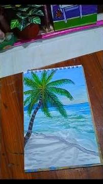 How To Draw a scenery of Sea beach step by step #coconut tree