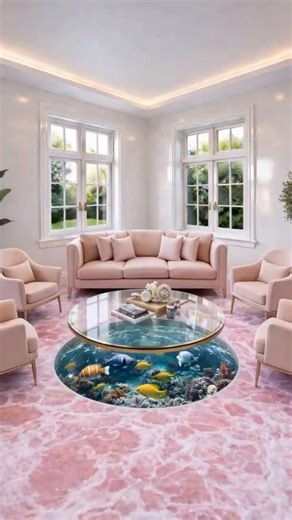 Pink Ocean Floor Living Room Transformation 😍🌊 Luxury Fish Tank Table #shorts #asmr #luxury #diy