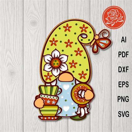 Layered Gnome SVG Tea Cup Donut Cut File for Cricut and Paper Crafts - Etsy
