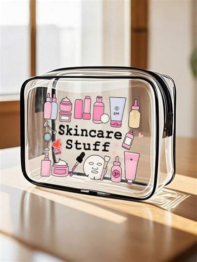 Large Capacity High-Quality PVC Travel Organizer Bag, Zipper Closure - Lightweight Fade-Resistant Cosmetic Toiletry Bag, Suitable For Women/Girls, TSA-Approved Portable Makeup Case, Easy To Wipe Clean, Technologically Advanced Storage Solution | Modern Aesthetics | Fade-Resistant Waterproof Toiletry Bag, Travel Bathroom Makeup Bag, Suitable For Men | SHEIN