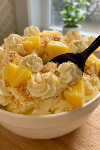 Pineapple Fluff 🍍 This Pineapple Fluff from deesviral is creamy, light, and bursting with tropical flavor. With just a few simple ingredients, it’s the perfect quick dessert or party side dish that everyone will love. ⭐️⭐️⭐️⭐️⭐️ Ingredients • 2 (3.4 oz) boxes instant vanilla pudding mix • 2 (20 oz) cans crushed pineapple in juice (do not drain) • 1 (8 oz) container Cool Whip, thawed • 1 cup mini marshmallows • 1/2 cup shredded coconut (optional) • 1/2 cup chopped pecans or walnuts (optional) |