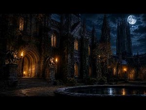 Gothic Cathedral Courtyard at Night 🌙 | Cozy Dark Academia Ambience (2 Hours)
