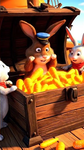 Bunny pirates sailing a carrot-shaped ship 🐰🏴‍☠️🥕