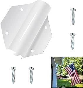 Side Mount Flag Pole Holder, Allows Display of 1" Flagpoles on Doorway Sides, White Powder Coated Steel, Wall Mount Bracket with 4 Screws
