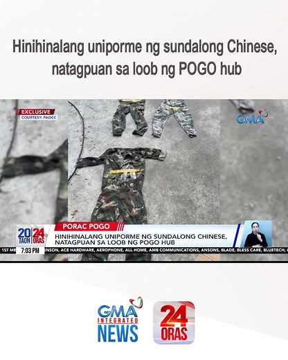 #ICYMI | May Chinese Army uniform na natagpuan sa pagpapatuloy ng paghalughog ng mga awtoridad sa POGO hub sa Porac, Pampanga. | 24 Oras #BreakingNewsPH