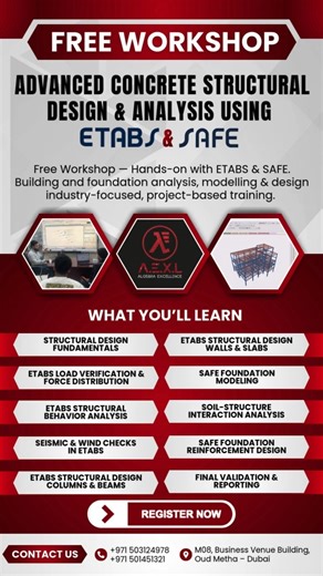 A.X.E.L Algebra Excellence on Instagram: "Master Concrete Design with ETABS & SAFE (FREE Workshop) Master ETABS & SAFE the right way — with real projects, real analysis, and real results. Join our 🔥FREE workshop in Dubai. Seats fill fast — register now."