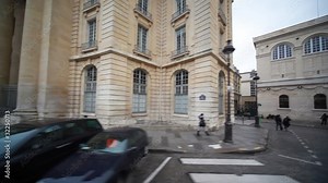 panorama of Paris from window of riding bus
