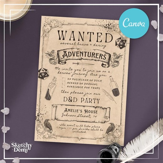 Dnd Invitation Template, Canva, Dnd Game Invitation, Editable Canva Template, Gamer Party, Game Night Invitation, Dnd Birthday Party, Dragon - Etsy