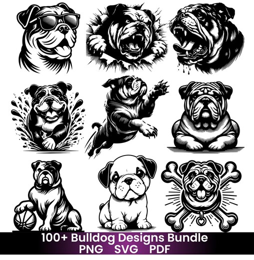 Bulldog SVG Bundle - 100+ Dog Clipart Vector Graphics PNG PDF - Bulldog Silhouette Cut Files for Cricut Silhouette - Digital Download - Etsy