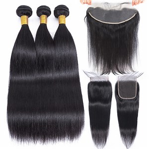 [Hot Item] Wholesale Unprocessed Brazilian Human Hair Straight Bundles Raw Peruvian Hair Weave with 4*4 13*4 Closures